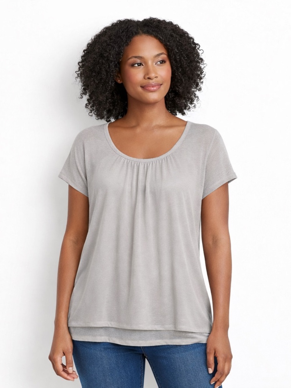 Coldwater Creek Layered Sheer Blouse Light Gray XS